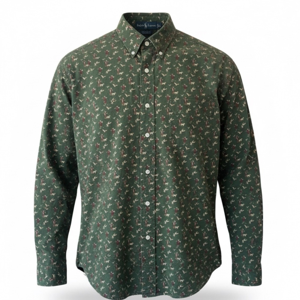 RALPH LAUREN button down shirt hunting print green Preppy Top size x-large